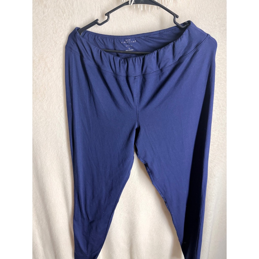New Directions Studio Womens Navy Blue Elastic Waist Leggings Size L